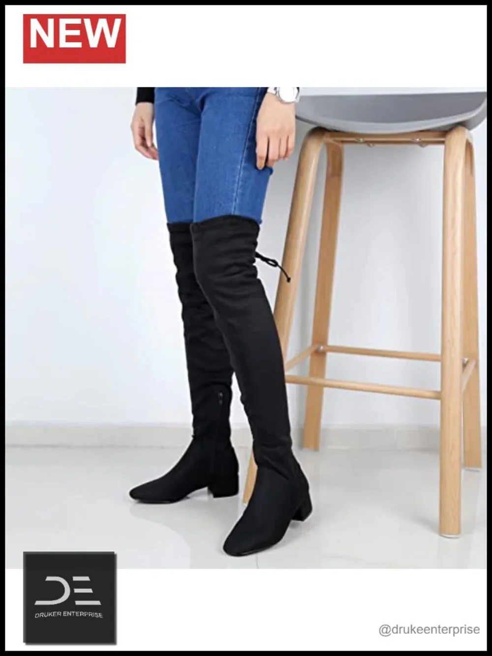 Over Knee High Boots with Side Zipper Block Heel